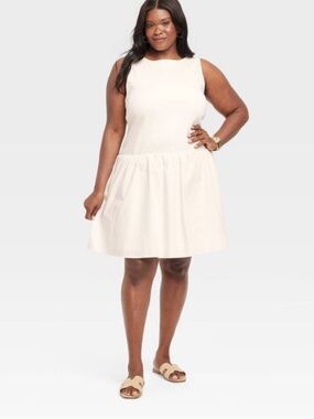 A New Day Plus size XXL Sleeveless Drop-Waist Mini Dress in Cream